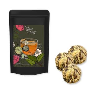 Grüner Tee China Royal-Rose im Midi Standbeutel schwarz mit Werbeetikett