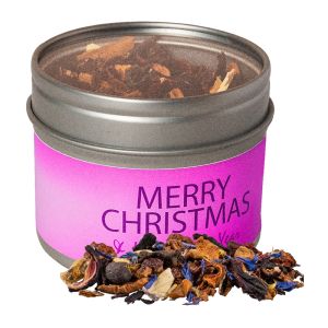 Weihnachtstee Christkindl in Sichtfensterdose mit Werbe-Etikett