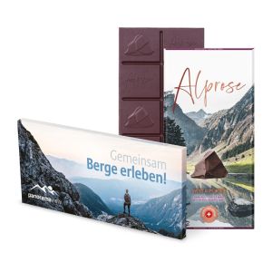 100 g Tafel Alprose Bitter 85 % Kaffee Nibs in Versandkartonage mit Werbedruck