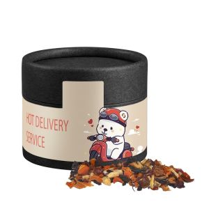 25 g Kaminfeuer Tee in Kraftpapierdose Mini schwarz mit Werbeetikett