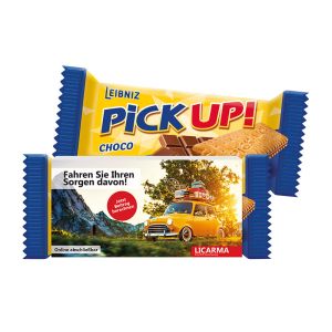PICK UP Choco Mini im Werbeschuber mit Logodruck