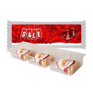 Schoko Weihnachtswichtel im Tray mit Werbe-Etikett mit Werbedruck