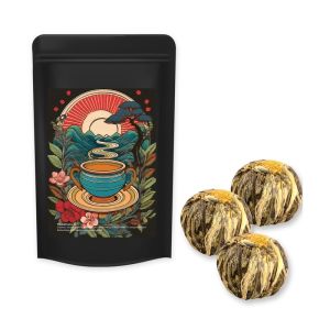 Grüner Tee China Marigold-Silvery-Stag im Midi Standbeutel schwarz mit Werbeetikett