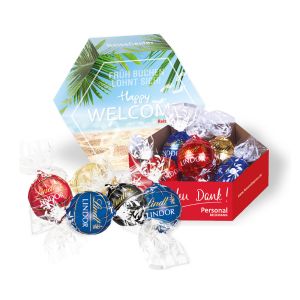 60 g Lindt Lindor Kugeln in mini 6-Eck Präsentbox mit Werbedruck