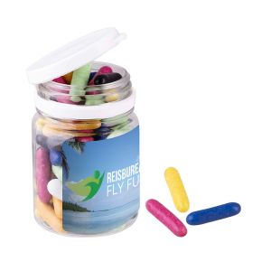 56 g Lakritzstäbchen in transparenter Dose mit Werbe-Etikett