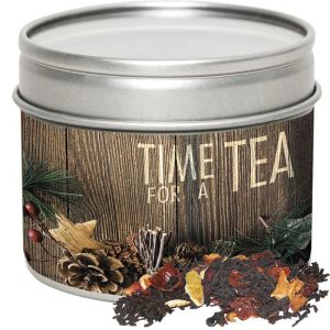 30 g Bio Weihnachts-Schwarztee in Sichtfensterdose mit Werbeetikett