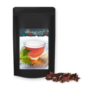 55 g Bio Weihnachts-Früchtetee im schwarzen Midi Doypack mit Werbeetikett