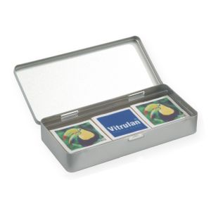 48 g bedruckte Plätzchen in Metallbox mit Werbeanbringung