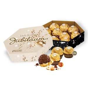 120 g Ferrero Rocher in 6-Eck Präsentbox mit Werbedruck