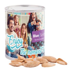 Mandeln gesalzen in Snack Dose mit Werbe-Papieretikett
