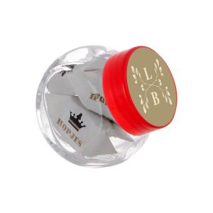 50 ml Schräghalsglas befüllt mit Holländische Hopjes und mit Werbeetikett