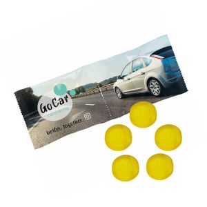 2er HARIBO gelbe Mini-Smileys Fruchtgummi Kettenbeutel mit Werbebedruckung