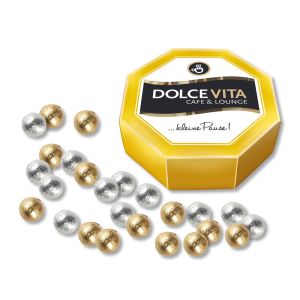 8-Eck Geschenkbox Kinnerton Pralinés mit Werbedruck