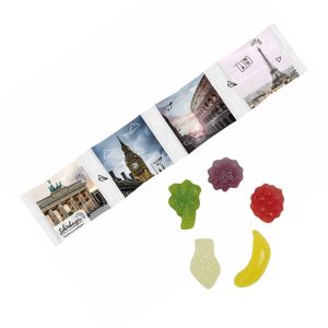 4er HARIBO Mini-Tropi-Frutti Fruchtgummi Kettenbeutel mit Werbebedruckung