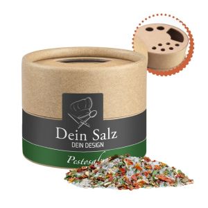 40 g Italienisches Pestosalz im Kraftpapierstreuer Mini mit Werbeetikett
