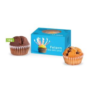 Muffin Mini in der Schiebe-Verpackung mit Werbedruck