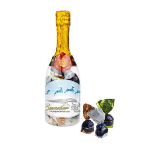 300 g Schokoladen Bonbons in einer Champagnerflasche mit Werbeetikett