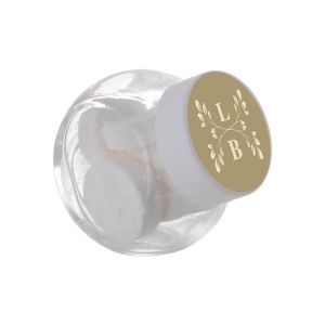 50 ml Schräghalsglas befüllt mit Wilhelmina Pfefferminz und mit Werbeetikett