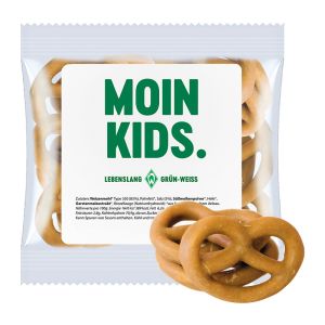15 g Express Mini Brezeln mit Karamell überzogen und mit Werbeetikett
