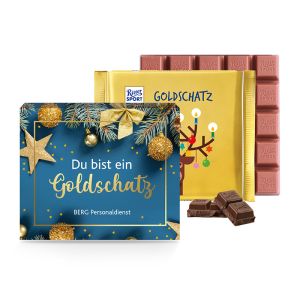 145 g Ritter SPORT Goldschatz in Werbekartonage mit Bedruckung