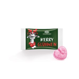 Herz Bonbon Glühweingeschmack im Werbe-Flowpack mit Bedruckung