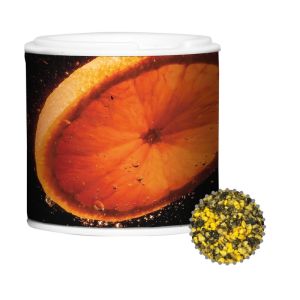 25 g Orangen-Pfeffer in Gewürzpappstreuer mit Werbebanderole