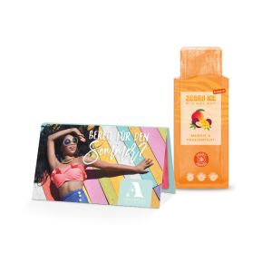 Werbekarte Zonama Zebra Ice Mango & Passionsfrucht mit Werbedruck