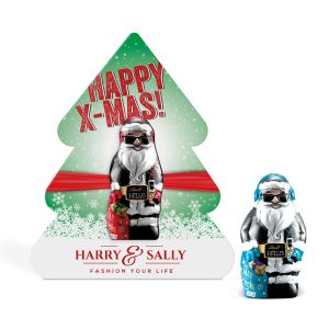 10 g Lindt HELLO Mini Xmas Santa in Klemmkartonage mit Werbedruck
