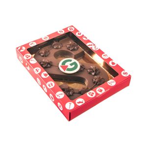 200 g Schokoladen S-Buchstabe mit Logo im Geschenkkarton mit Sichtfenster