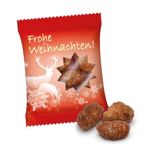 Gebrannte Mandeln in weihnachtlichem Standardtütchen