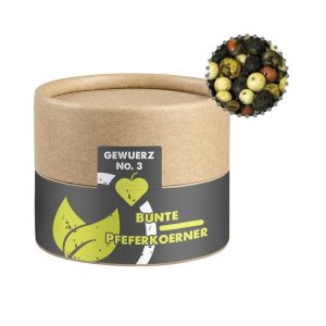 38 g bunte Pfefferkörner in Kraftpapierdose Mini mit Werbeetikett