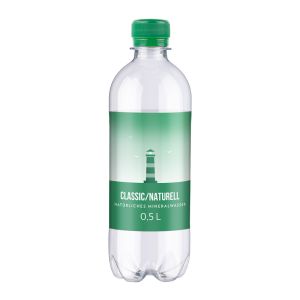 500 ml natürliches Mineralwasser classic in Tube-Flasche mit Werbeetikett