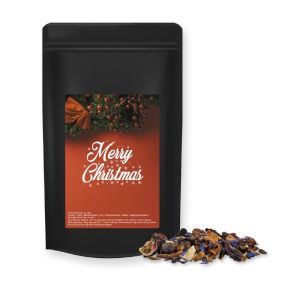 50 g Christkindl Tee im schwarzen Midi Doypack mit Werbeetikett