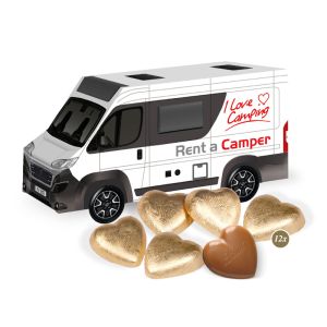 3D Präsent Camper Lindt Herzen mit Werbedruck