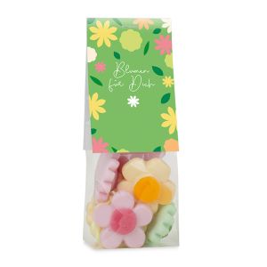 40 g Naschbeutel Blumen mit Werbereiter