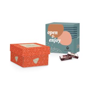 Präsentbox mit Sarotti Schokotäfelchen und Werbedruck
