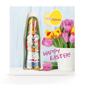 Premium Card mit Schoko-Osterhasen und Logodruck