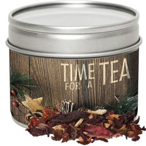 30 g Bio Weihnachts-Früchtetee in Sichtfensterdose mit Werbeetikett