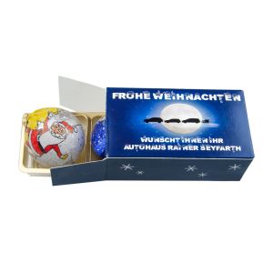 Schoko Weihnachtskugeln in Werbe-Faltschachtel Logodruck