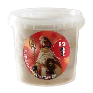 1 l Lebkuchen-Zuckerwatte im transparenten Eimer mit Werbe-Etikett