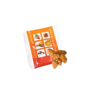 alt - 15 g Bio feuergebrannte Mandeln im Werbetütchen mit Logodruck