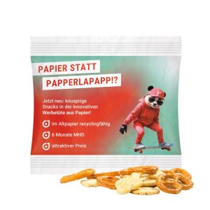 Knabber-Mix im Werbetütchen aus recyclingfähigen Papier