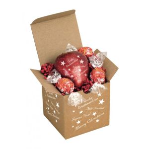 Weihnachtsapfel und Lindor Kugeln in Box mit Werbeanbringung