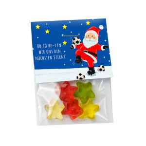 Flache Fruchtgummi-Sterne in Naschbeutel mit Werbereiter