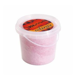30 g Zuckerwatte im transparenten Eimer mit Werbe-Etikett