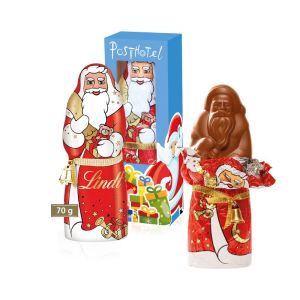 70 g Lindt Schoko Weihnachtsmann mit Glöckchen und Werbedruck