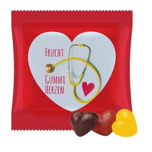 20 g vegane Bio Fruchtgummi-Herzen im Tütchen mit Werbedruck