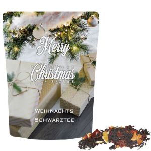 55 g Bio Weihnachts-Schwarztee im Midi Doypack mit Werbedruck