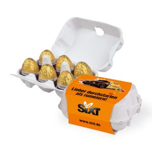Ferrero Rocher Schoko-Eier 6er-Set in Eierkartonage mit Werbebanderole