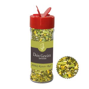 30 g Gewürzmischung BBQ Kräuter Rub im Gewürzstreuer mit Werbeetikett